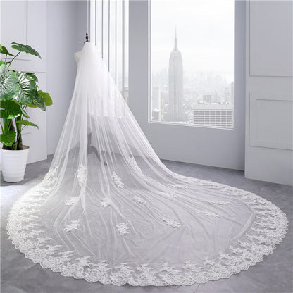 Two-tier Ultra Wide Lace Wedding Veil with Appliques