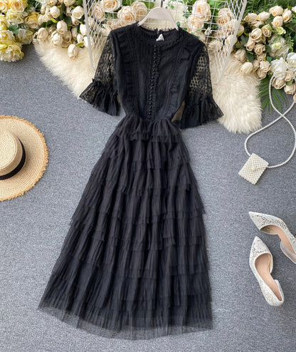 Cute tulle lace A line dress fashion girl dress  1061