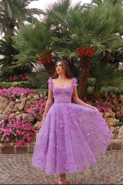 edgynewlook Purple Butterflies Appliques Square Tulle Prom Dress Long A-Line sleeveless