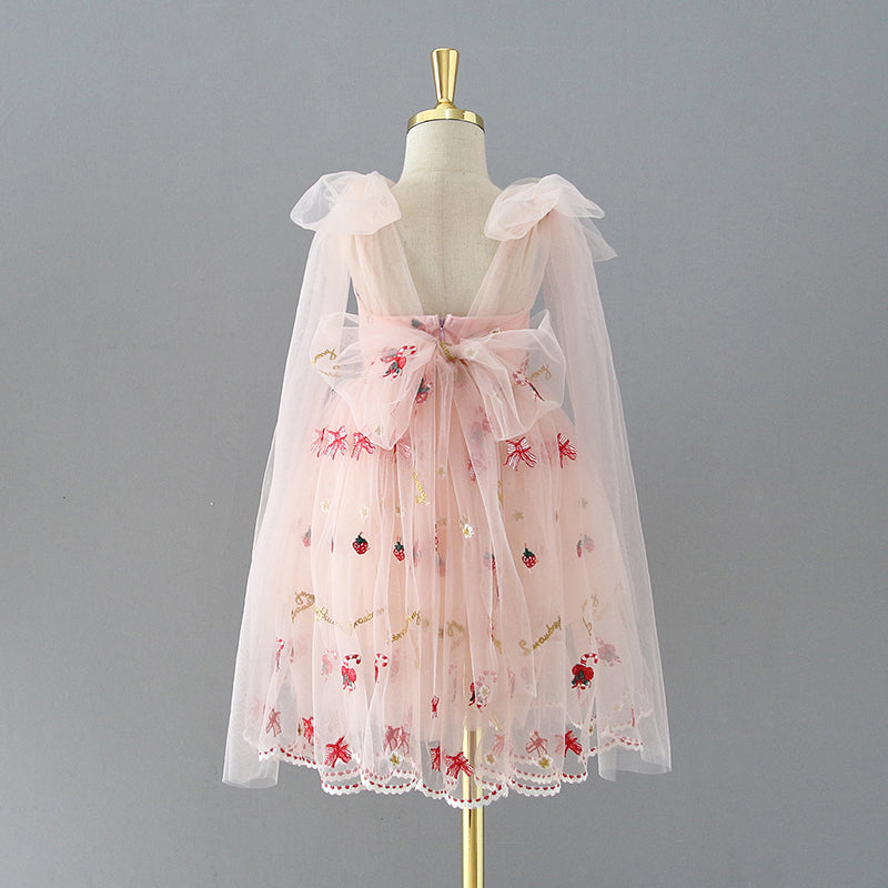 Tulle Knee-length Strawberry Embroidery Flower Girl Dress