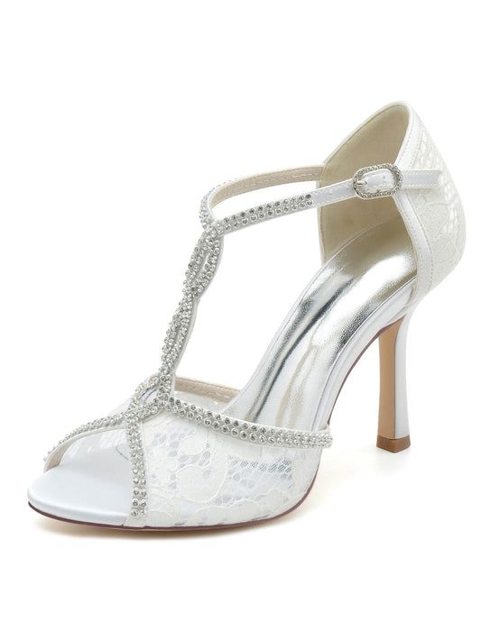 Women's Wedding Shoes Lace High Heel Open Toe Bridal Shoes