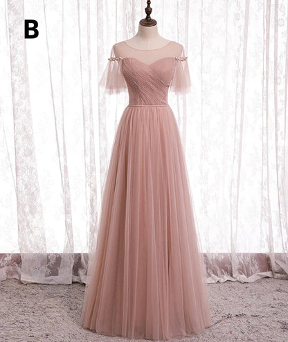 Pink Elegant A-line Tulle Long Ball Gown Evening Gown Bridesmaid Dress 8369