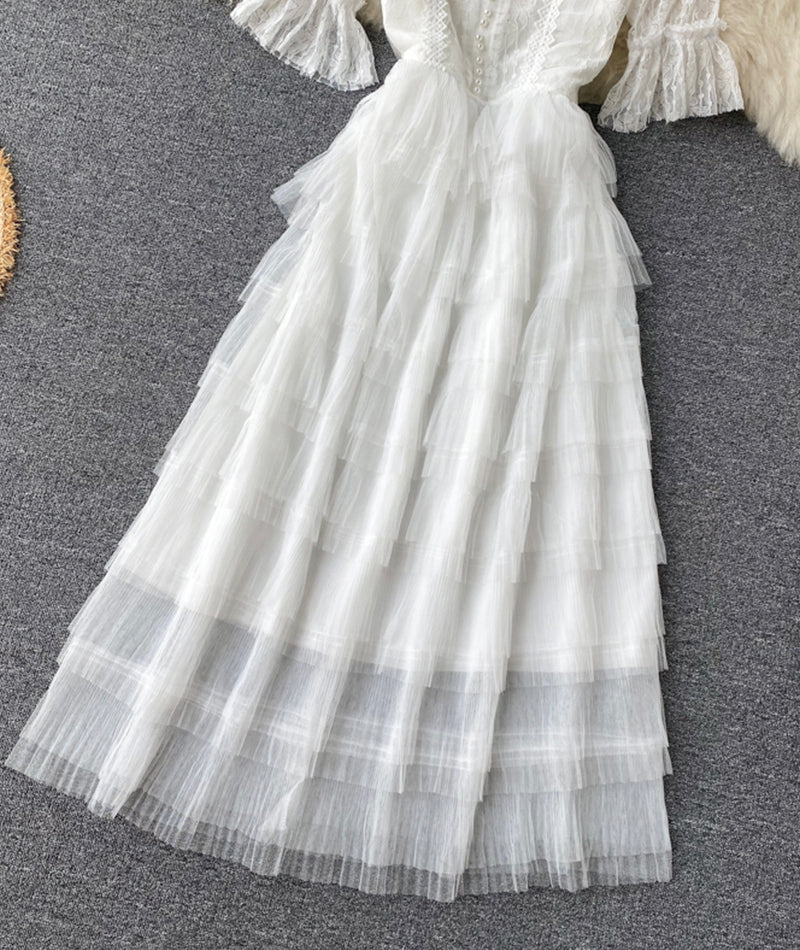 Cute tulle lace A line dress fashion girl dress  1061