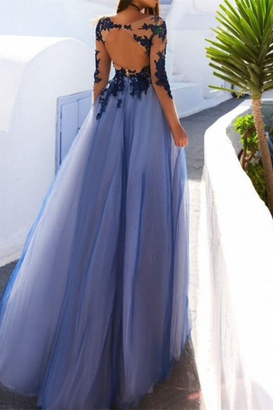 Long Sleeve Prom Dress Tulle Long PD0255