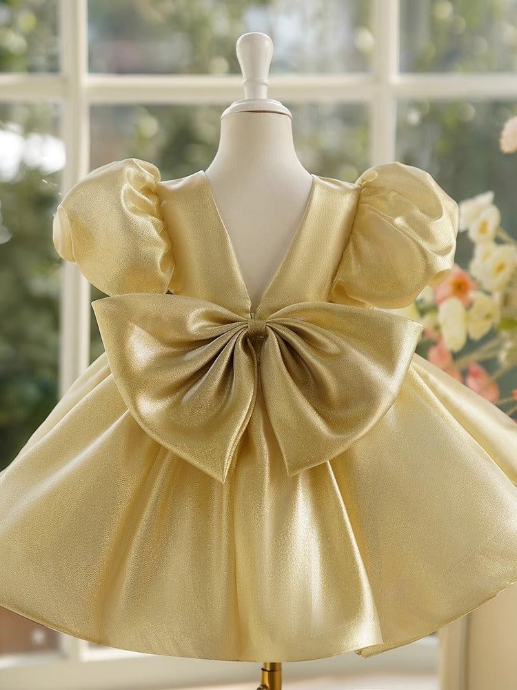 Ball-Gown/Princess Champagne Satin Knee-length Baby Girl Dress