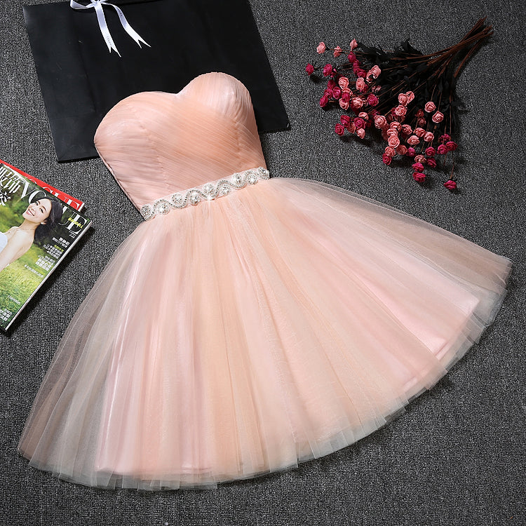 Cute pink sweetheart neck short prom dress,pink evening dresses  7672