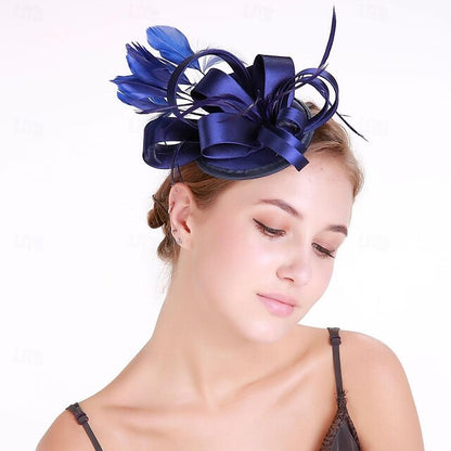 Fascinators Polyester Horse Race Cocktail Elegant Vintage With Feather Bows Headpiece