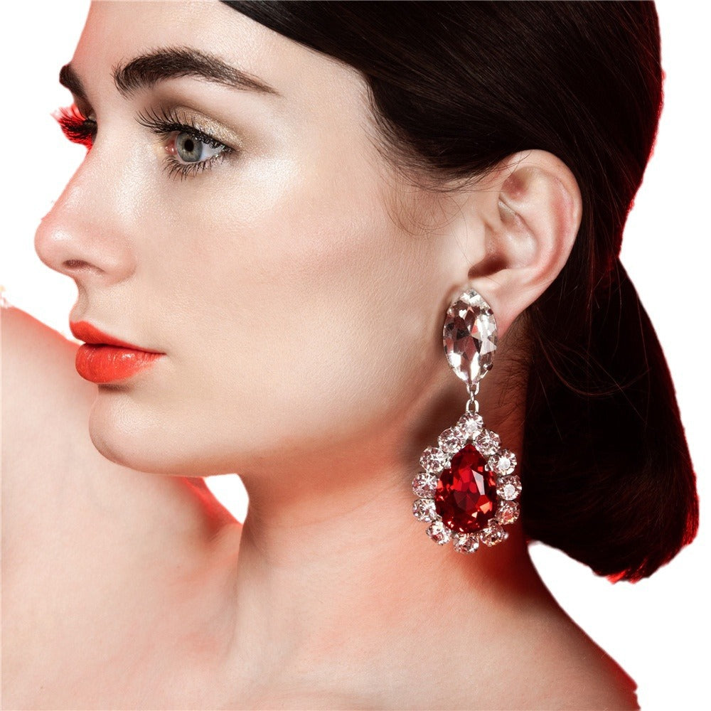 High-end Luxury Rhinestone Red Gemstone Drop Earrings