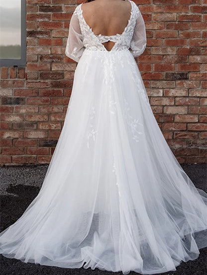 A-Line/Princess V-Neck Floor-length Wedding Dress