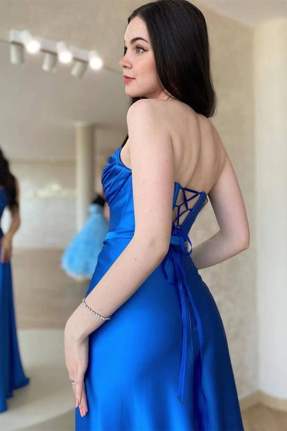 Royal Blue Strapless Sleeveless Prom Dress With Split ED0198