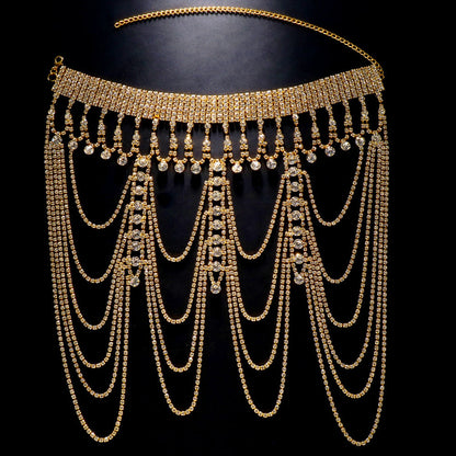 Multi-Layered Exaggerated Rhinestone Shoulder Chain Performance Accessory