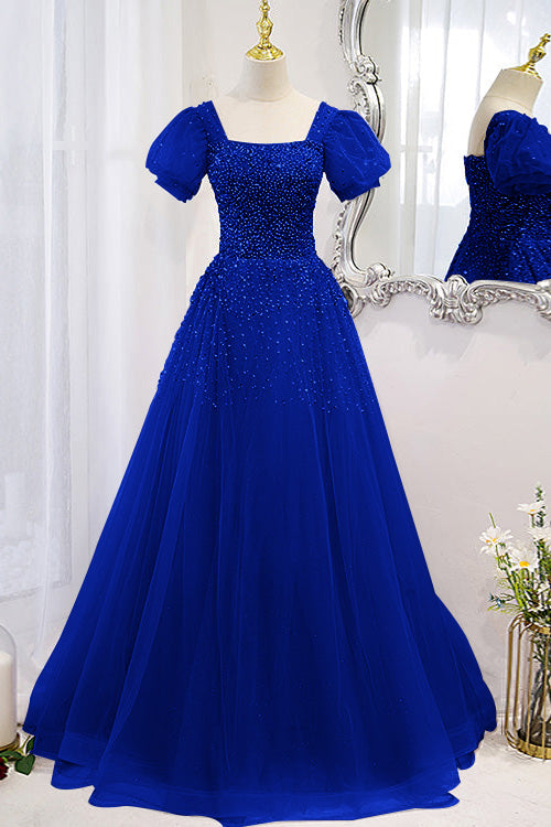 Edgynewlook Lace-Up Prom Dress Beadings Short Sleeves With Square Online