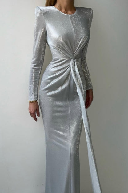 edgynewlook Sliver Stuning Long Prom Dress Mermaid Long Sleeves