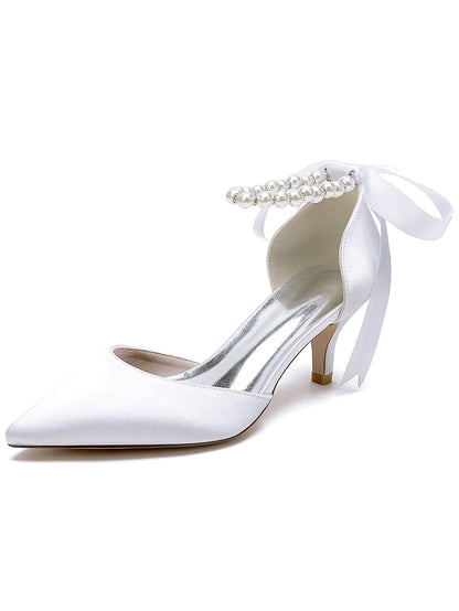 Women's Wedding Beadings Mid Heel Pointed Toe Bridal Shoes