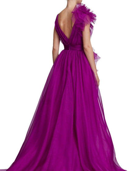 A-Line/Princess V Neck Sleeveless Floor-length Long Formal Evening Floar Dresses with Split Side