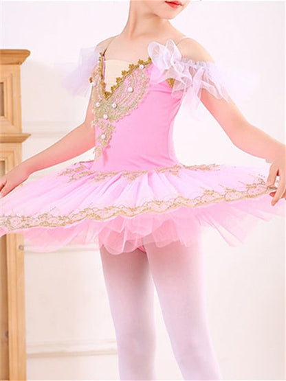 Kids' Dancewear Ballet Dress Pearls Crystals/Rhinestones Sequins Sleeveless Girls' Performance & Spandex Organza