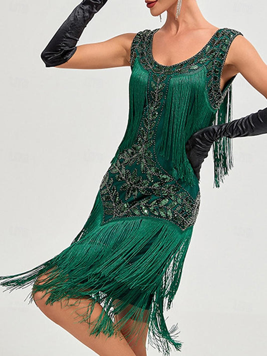 A-Line/Princess Scoop Sleeveless Knee-Length Vintage Dress with Sequins &Tassel Fringe