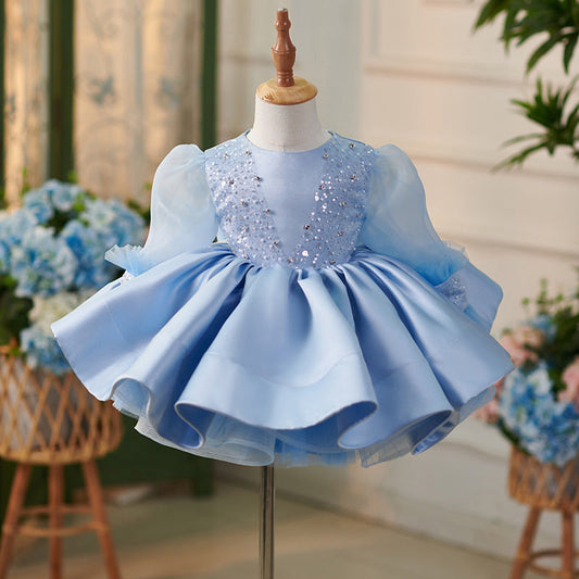 Organza Knee-length Blue Baby Girl Dress