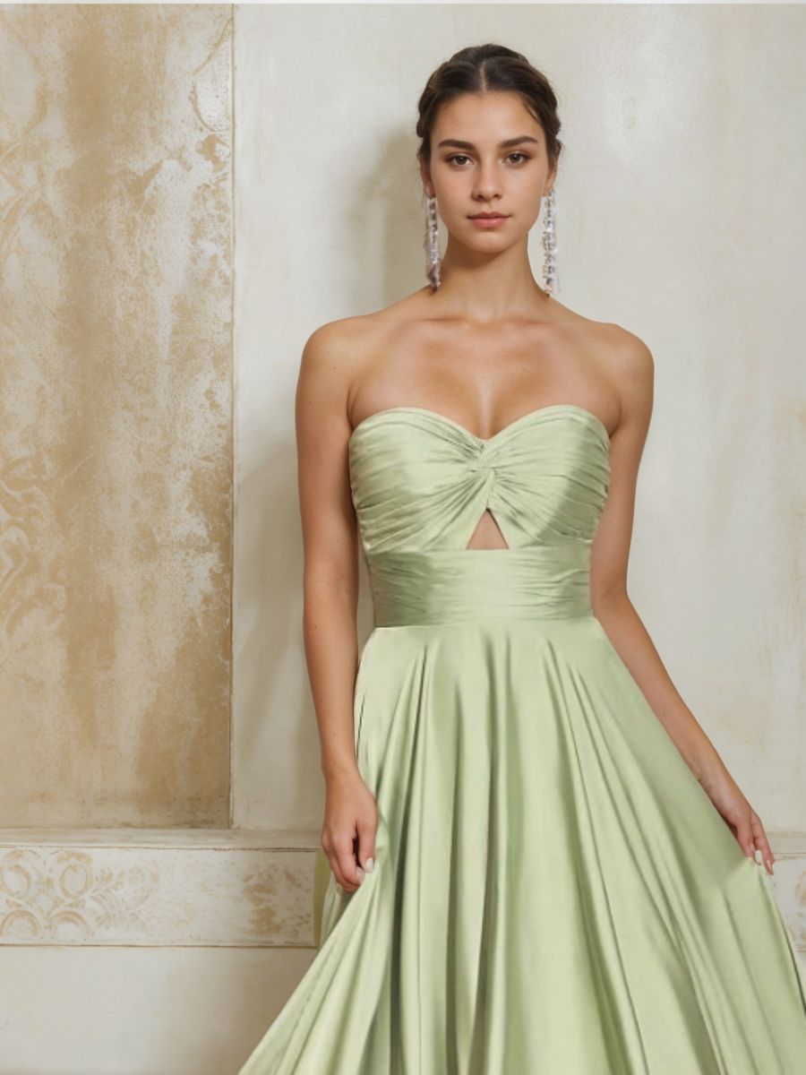 Sheath/Column Strapless Sleeveless Ruched Long Bridesmaid Dresses