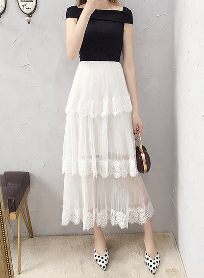 Black and white lace dress fashion girl dress  1103