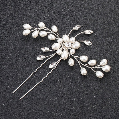 Bride Hairpin Jewelry Pearl Crystal Beaded Hairpin