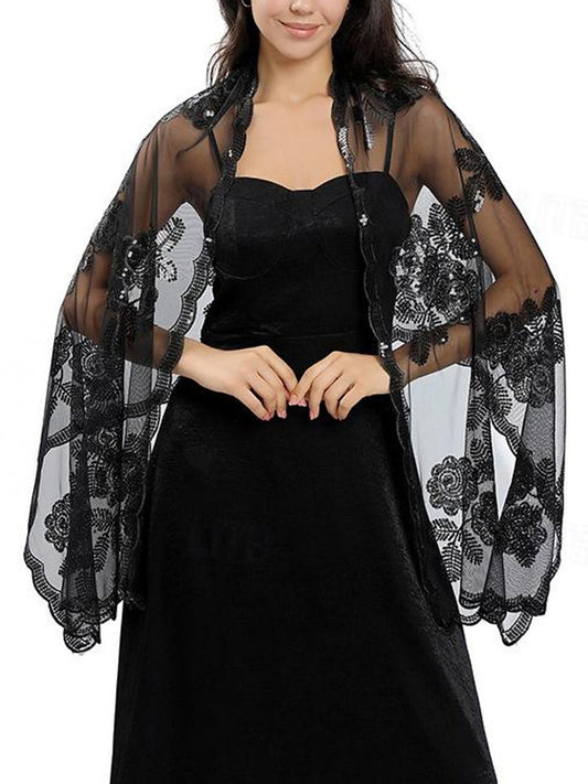 Women's Wedding Guest Sleeveless Tulle Wrap/Shawl with Sequins