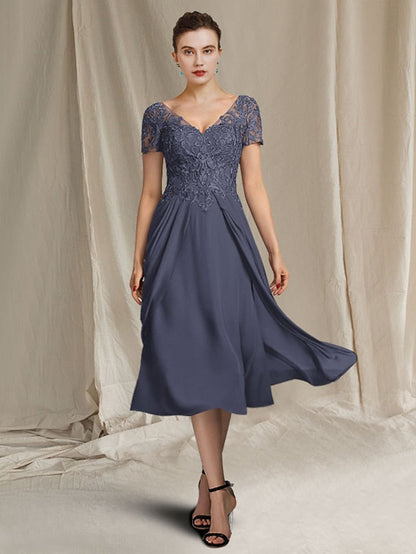 A-Line/Princess V-Neck Tea-Length Mother of the Bride Dresses