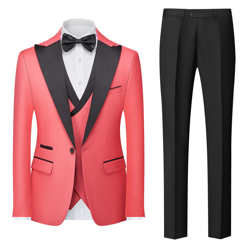 Burgundy Green Pink Red Blue White Men's Tailored Fit Single Breasted One-button 3 Pieces Solid Colored Wedding Suits