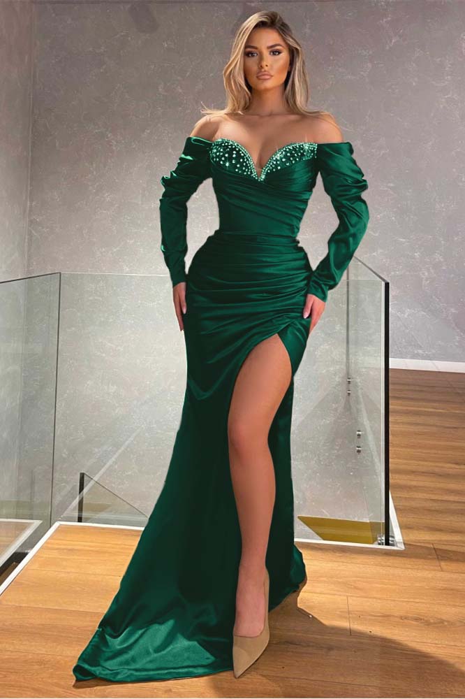 Sweetheart Long Sleeves Mermaid Beadings Prom Dress With Split PD0720