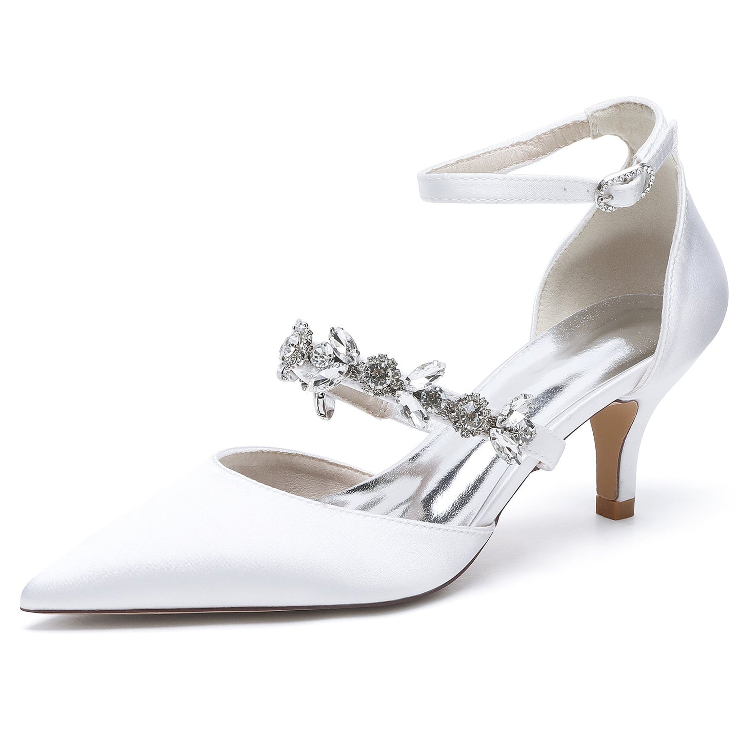 Women's Wedding Rhinestone Mid Heel Pointed Toe Buckle Bridal Shoes