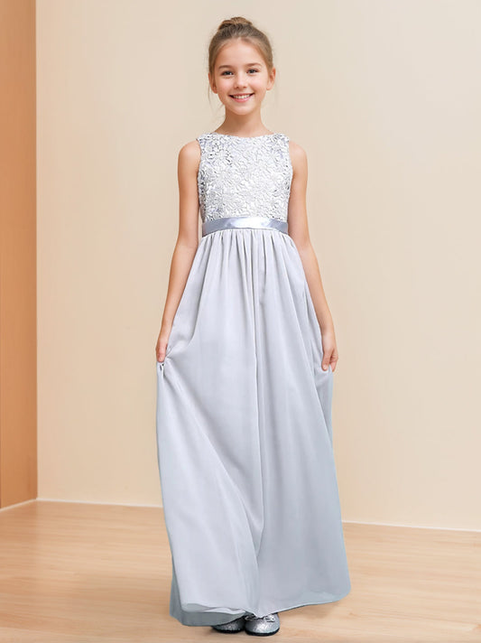 A-Line/Princess Scoop Neck Sleeveless Junior Girl Bridesmaid Dresses with Lace Appliques