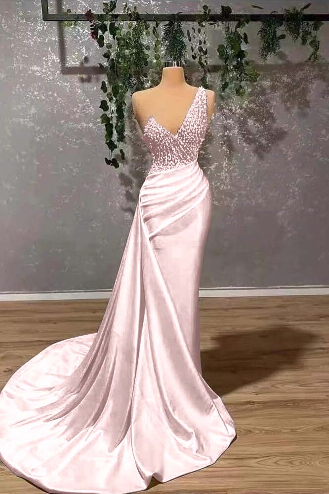 Ivory Elegant One-Shoulder Applique Prom Dress Mermaid With Ruffles ED0103