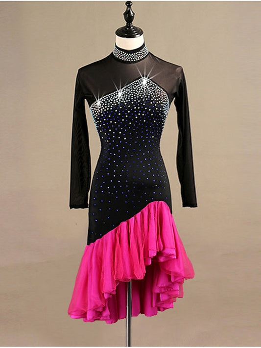 Women's Dancewear Latin Dance Dress Long Sleeve Crystals / Rhinestones