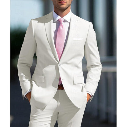 Men's Tailored Fit Single Breasted Two-buttons 2 Pieces White Pink Wedding Suits