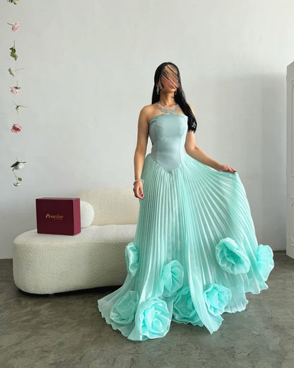 Stunning Mint Green Pleated Strapless Prom Dress ZT0624