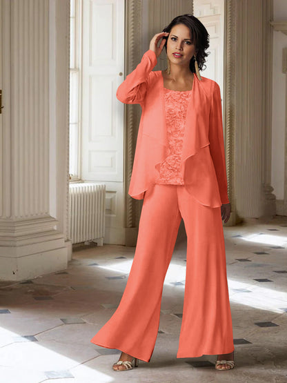 Chiffon Long Sleeves Mother of the Bride Pantsuits with Jacket