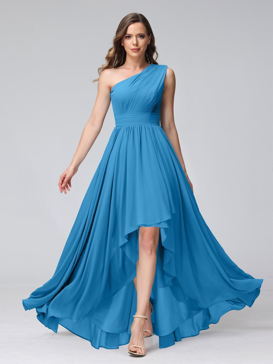 A-Line/Princess One-Shoulder Sleeveless Asymmetrical Bridemaid Dresses with Pockets