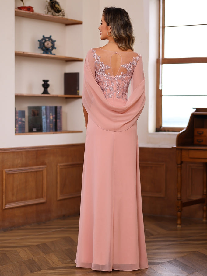 A-Line/Princess Scoop Floor-Length Mother of the Bride Outfits with Pleated & Sequins