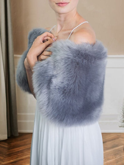 Women's Wrap Dusty Blue Luxury Sleeveless Faux Fur Elegant Shawl