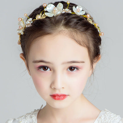 Children's Dress Accessories Delicated Flower Headband with Pearl