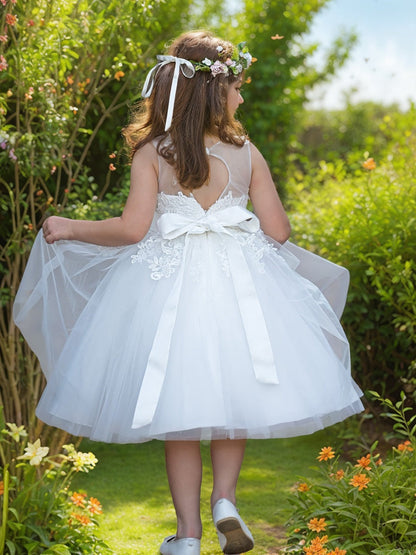 Lace Tulle Knee-length First Communion Flower Girl Dress