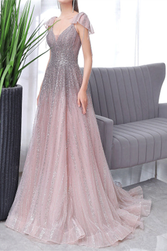 edgynewlook Elegant Pink And Grey Mermaid Prom Dress With Sweetheart Sequins Sleeveless