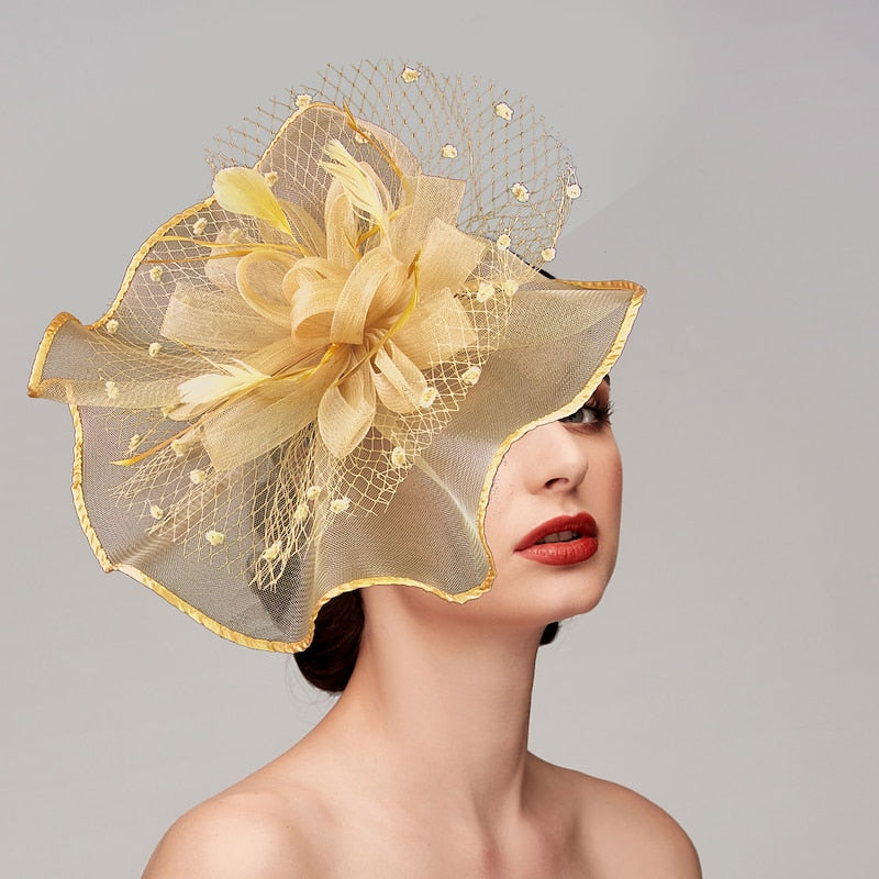 Elegant Retro Melbourne Hat Fascinators Headpiece with Feather & Flower