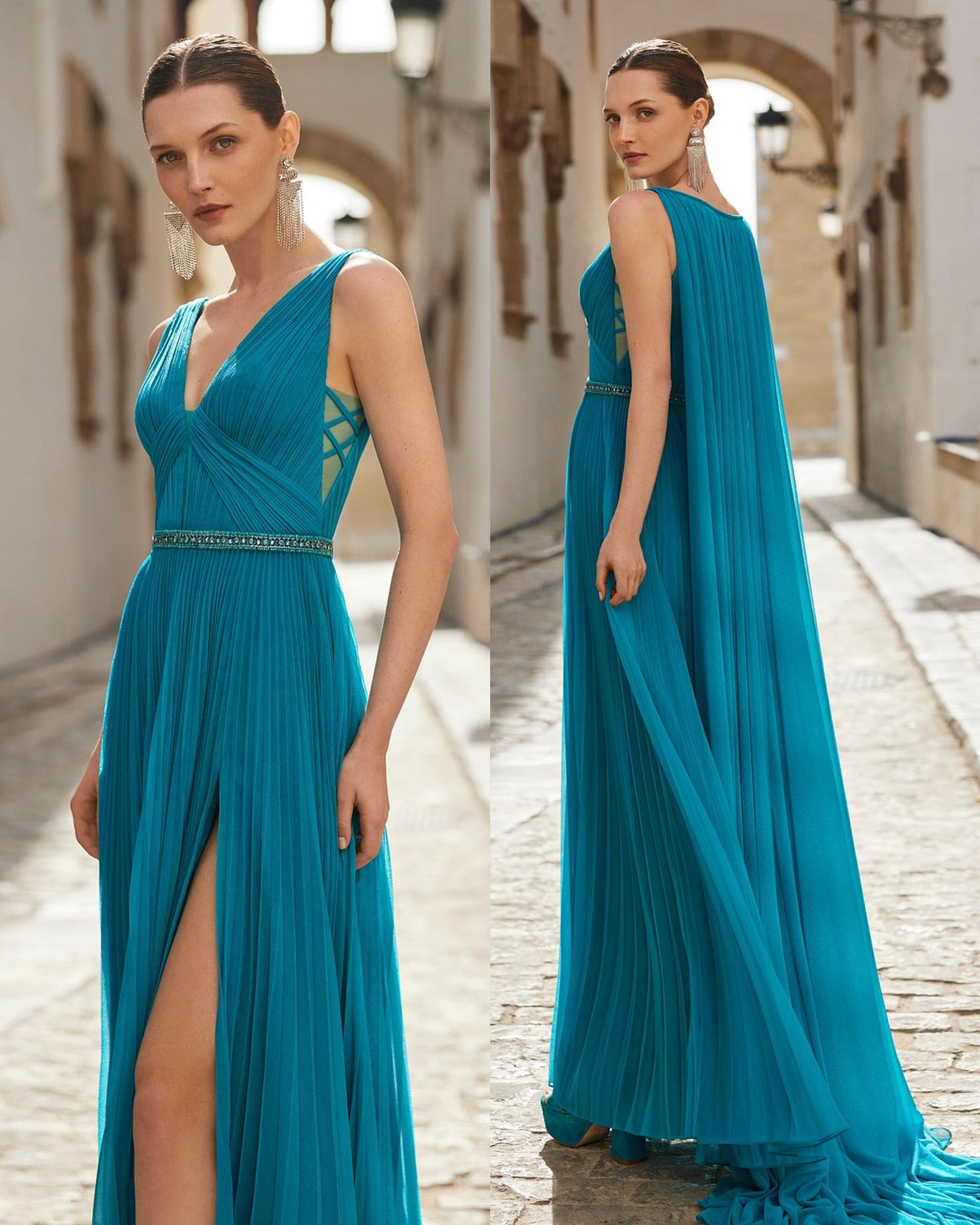 Elegant Jade V-Neck Long Split Prom Dress ZT0275