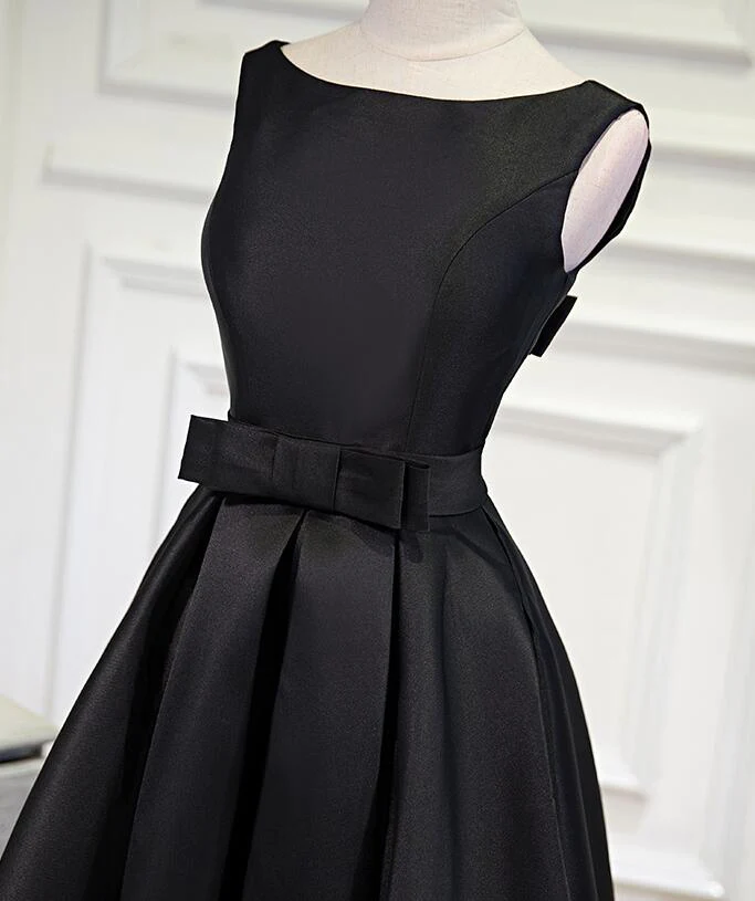 Lovely Simple Black Satin Knee Length Party Dress, Prom Dress gh188