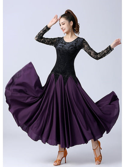 Women's Dancewear Ballroom Dance Dress Splicing Women's Performance Training Long Sleeve