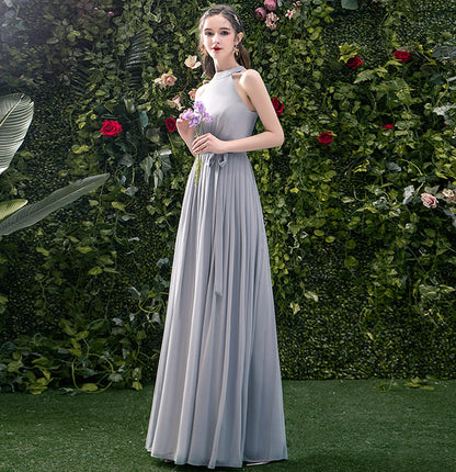 Gray chiffon long A line prom dress bridesmaid dress  10044