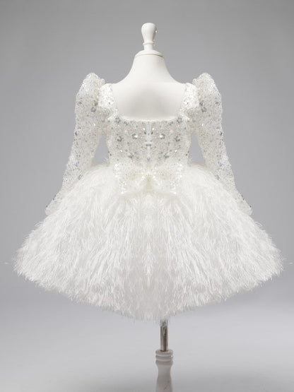 Tulle Feather Knee-length White Baby Girl Dress