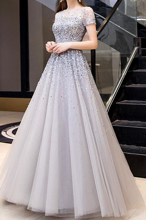 edgynewlook Gorgeous Long Prom Dress With Short Sleeves Sequins Online