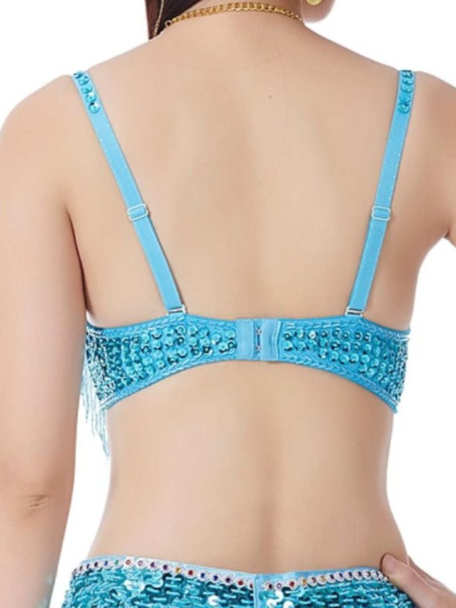 Belly Dancewear Rhinestone Tassel Sleeveless Spaghetti Straps Bra